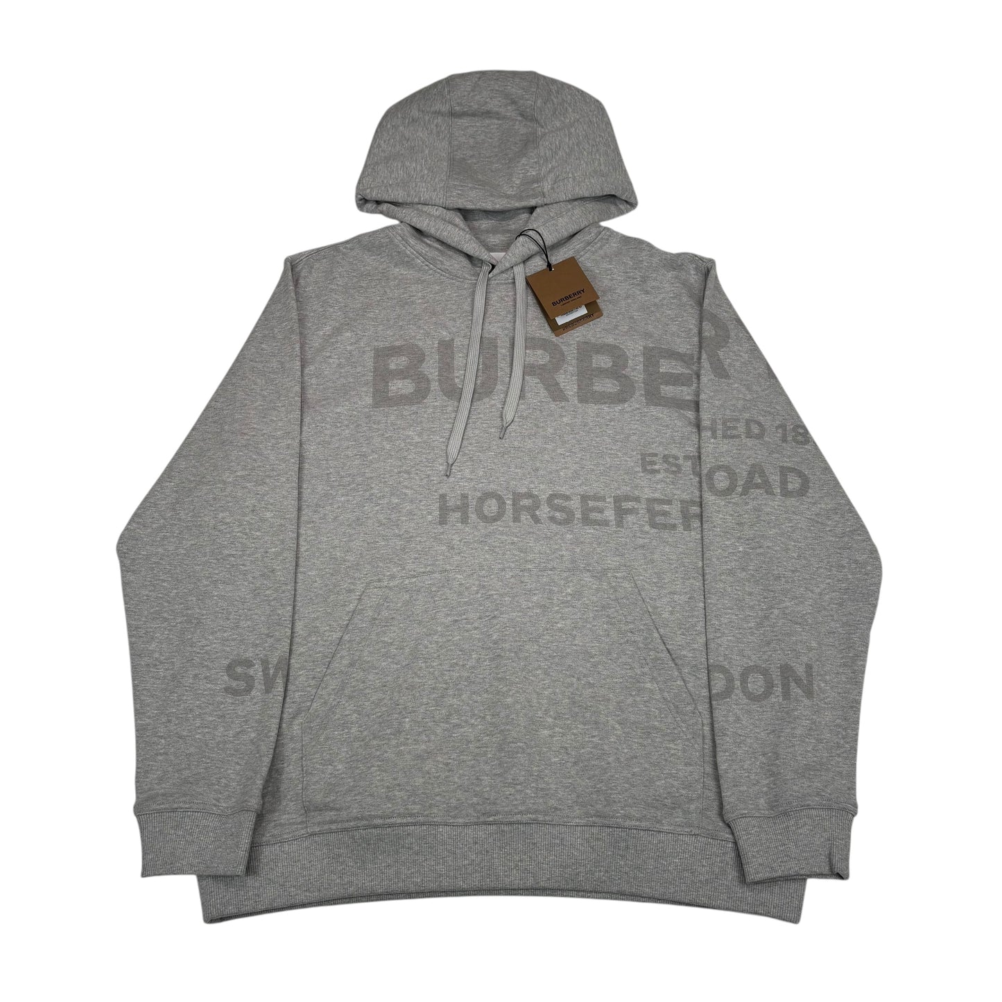 Burberry Grey Spell Out Logo Cotton Pullover Hoodie