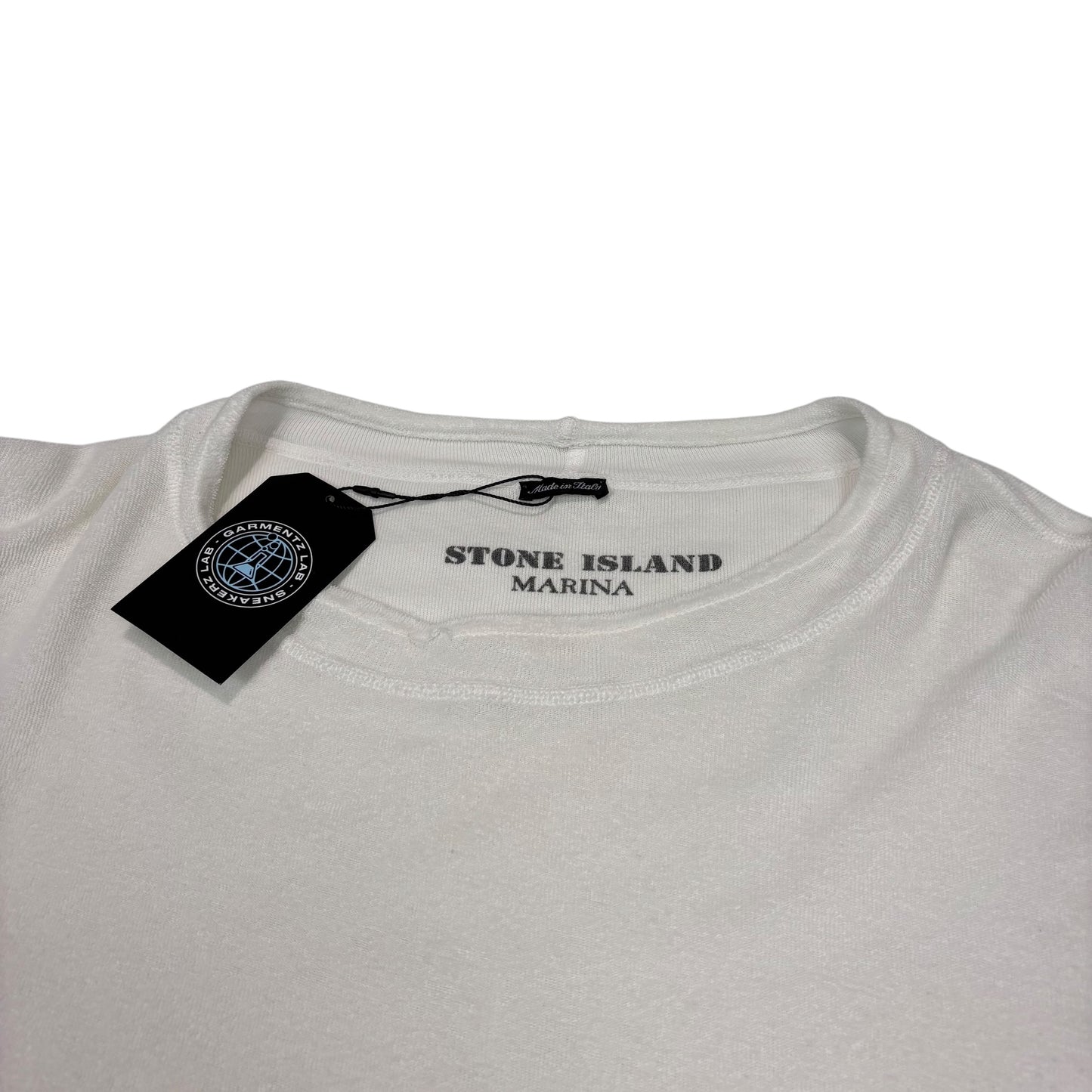 Stone Island White Towelling Fleece Marina Green Edge Badge Jumper
