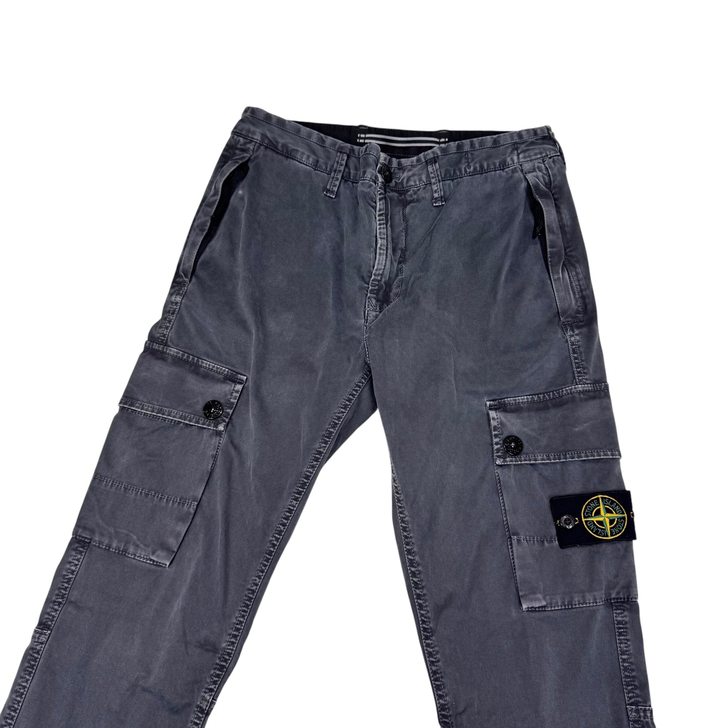 Stone Island Grey Compass-Patch Brushed Cotton Cargo Trousers