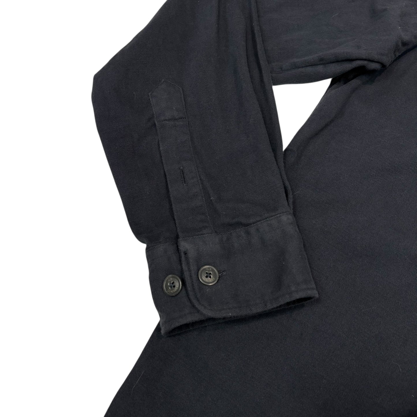 CP Company Navy Blue Spell Out Hooded Button Up Jacket