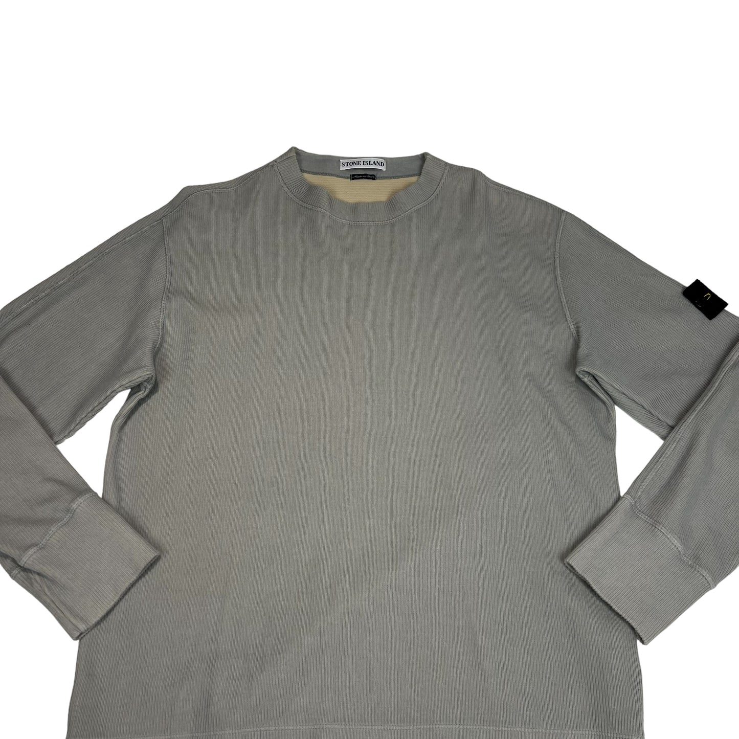 Stone Island Grey Rib Knit Cotton Compass-Patch Crew-Neck Jumper