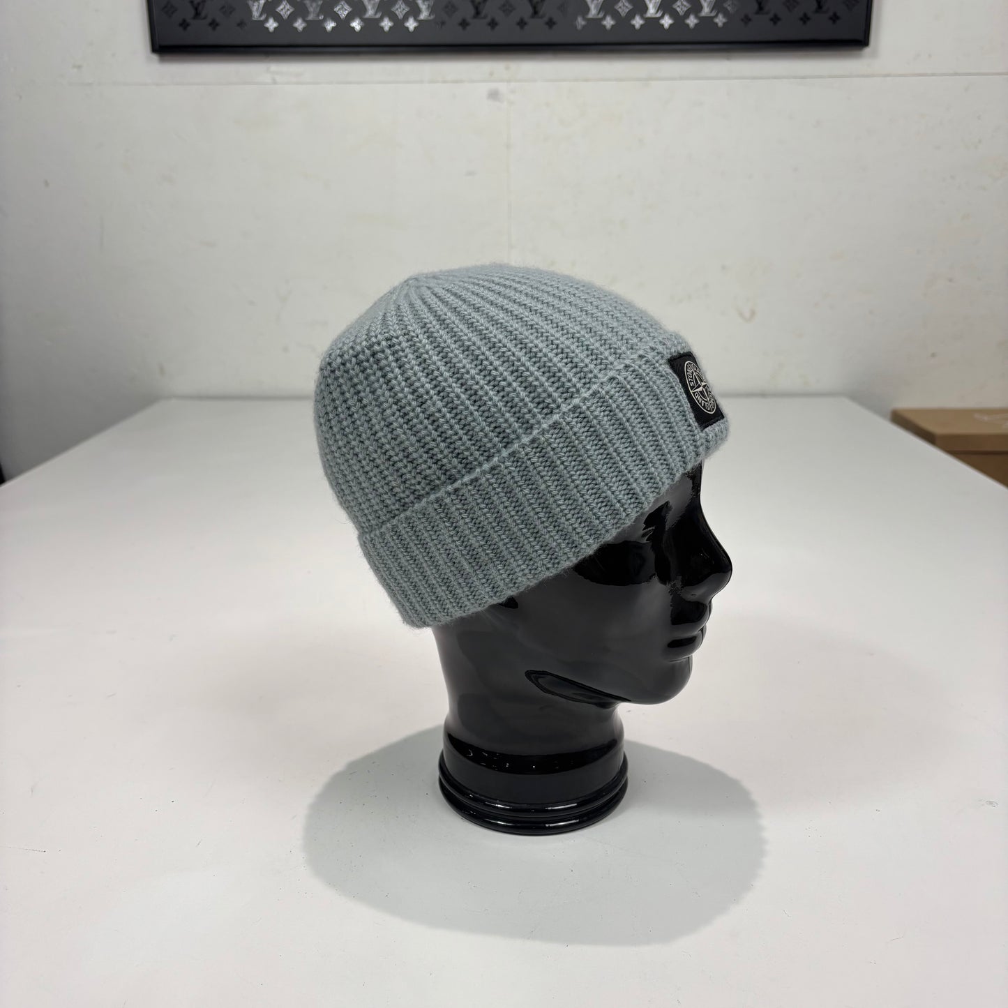 Stone Island Grey Patch Logo Cotton Beanie