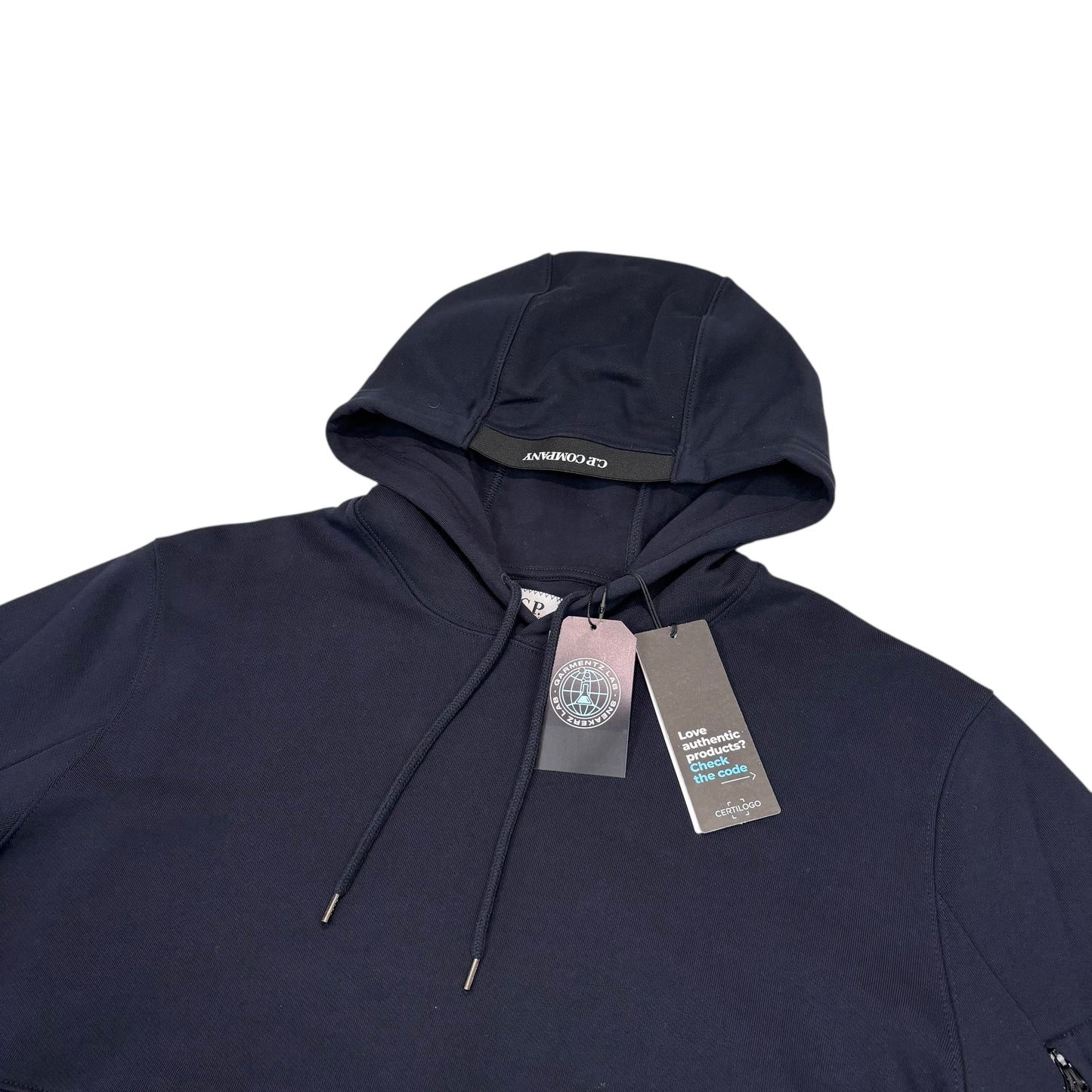 CP Company Navy Blue Single Goggle Diagonal Fleece Hoodie