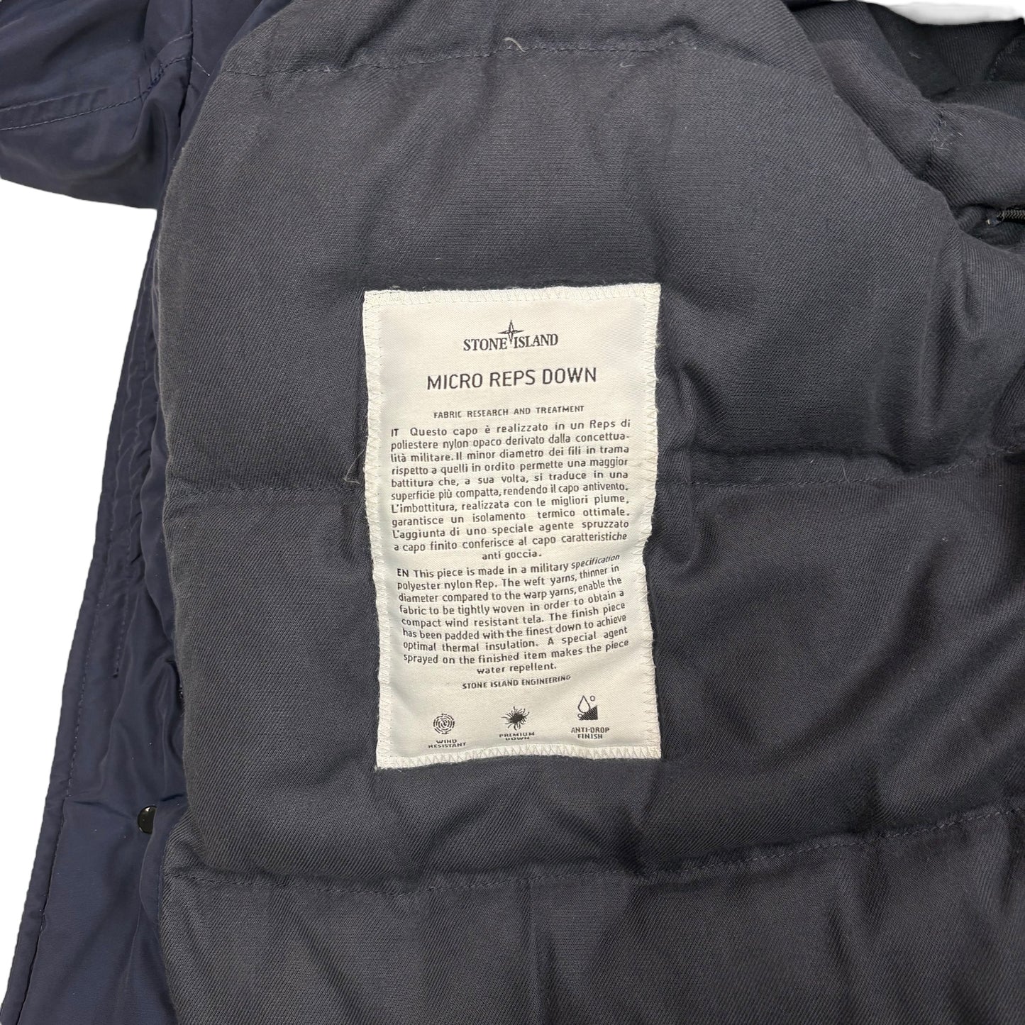 Stone Island Navy Blue Micro Reps Down Long Line Puffer Coat