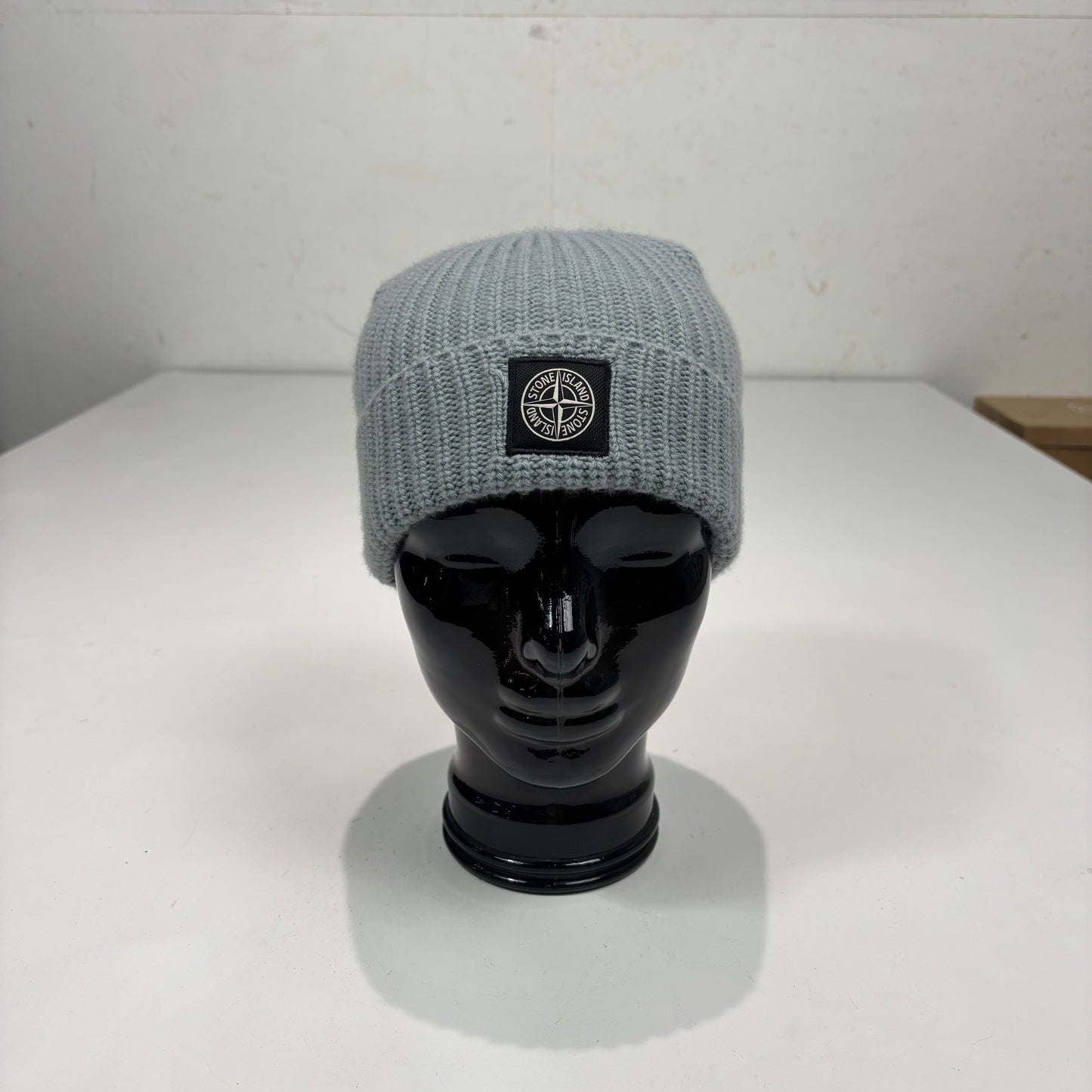 Stone Island Grey Patch Logo Cotton Beanie