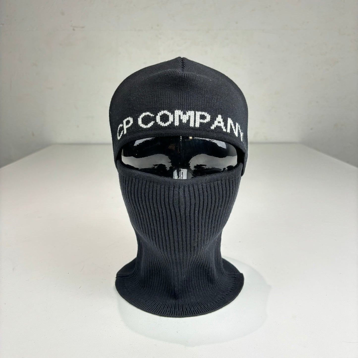 CP Company Black Knitted Cotton Spell-Out Balaclava