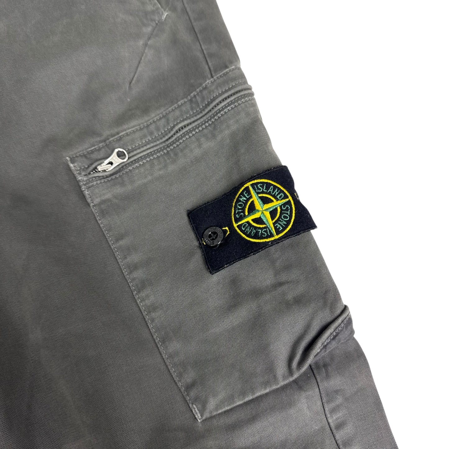 Stone Island Light Grey Zip Pocket Brushed Cotton Cargo Trousers