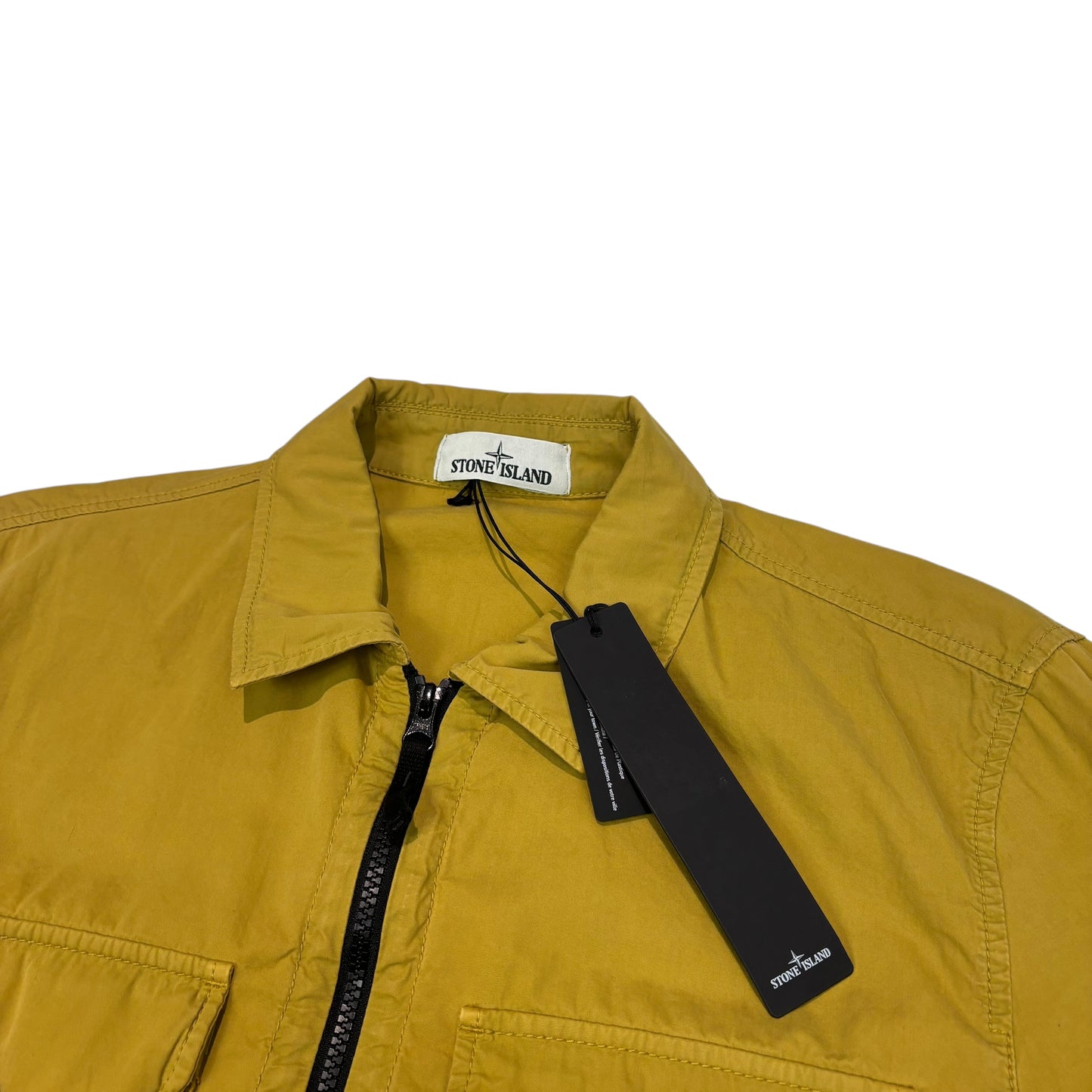 Stone Island Mustard Yellow Brushed Cotton Compass-Patch Overshirt Jacket