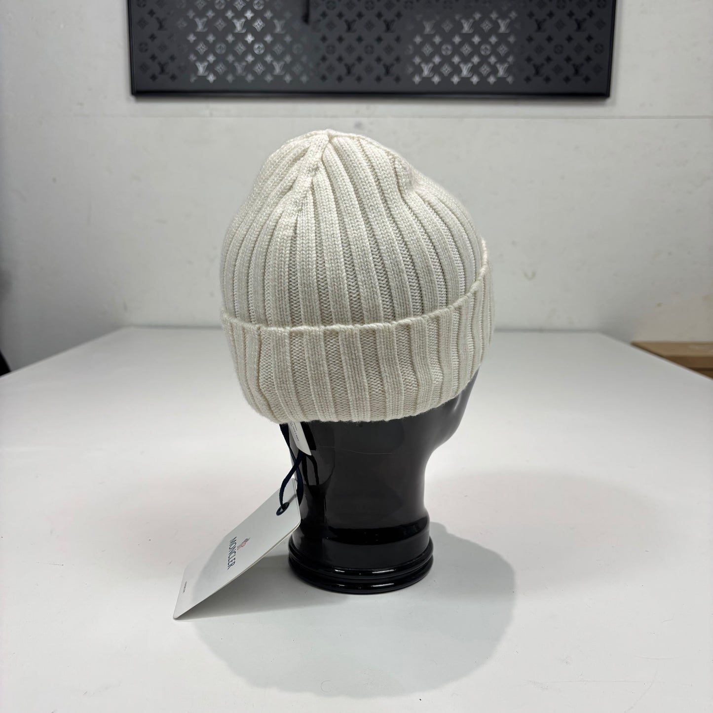 Moncler White Cotton Berretto Tricot Classic Patch Beanie