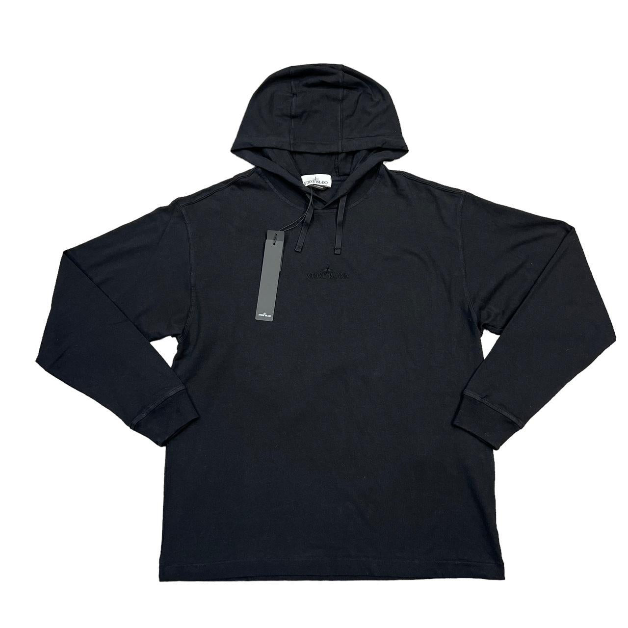 Stone Island Black Lightweight Front Spell Out Lightweight Hoody