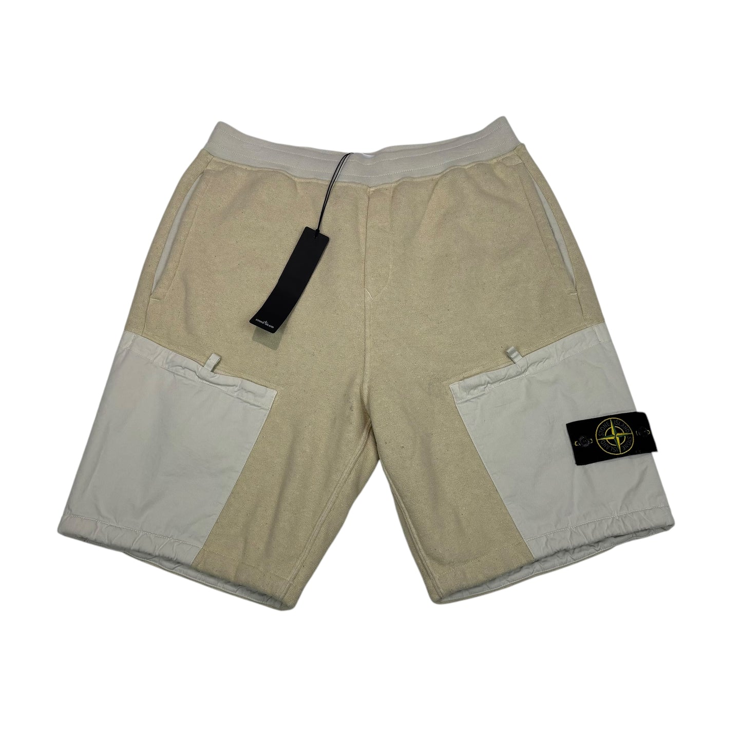 Stone Island Lime Green Cotton Fleece Compass-Patch Heavyweight Shorts