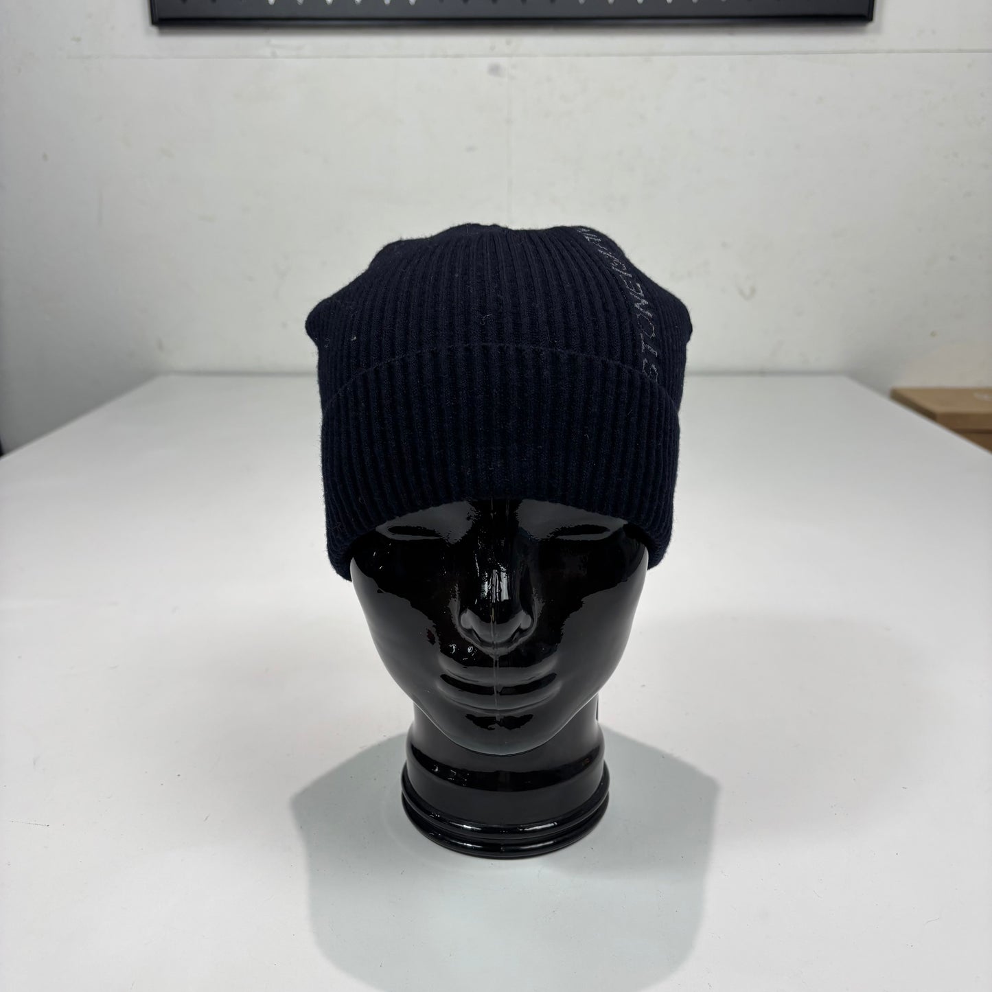 Stone Island Navy Blue Spell Out Logo Beanie