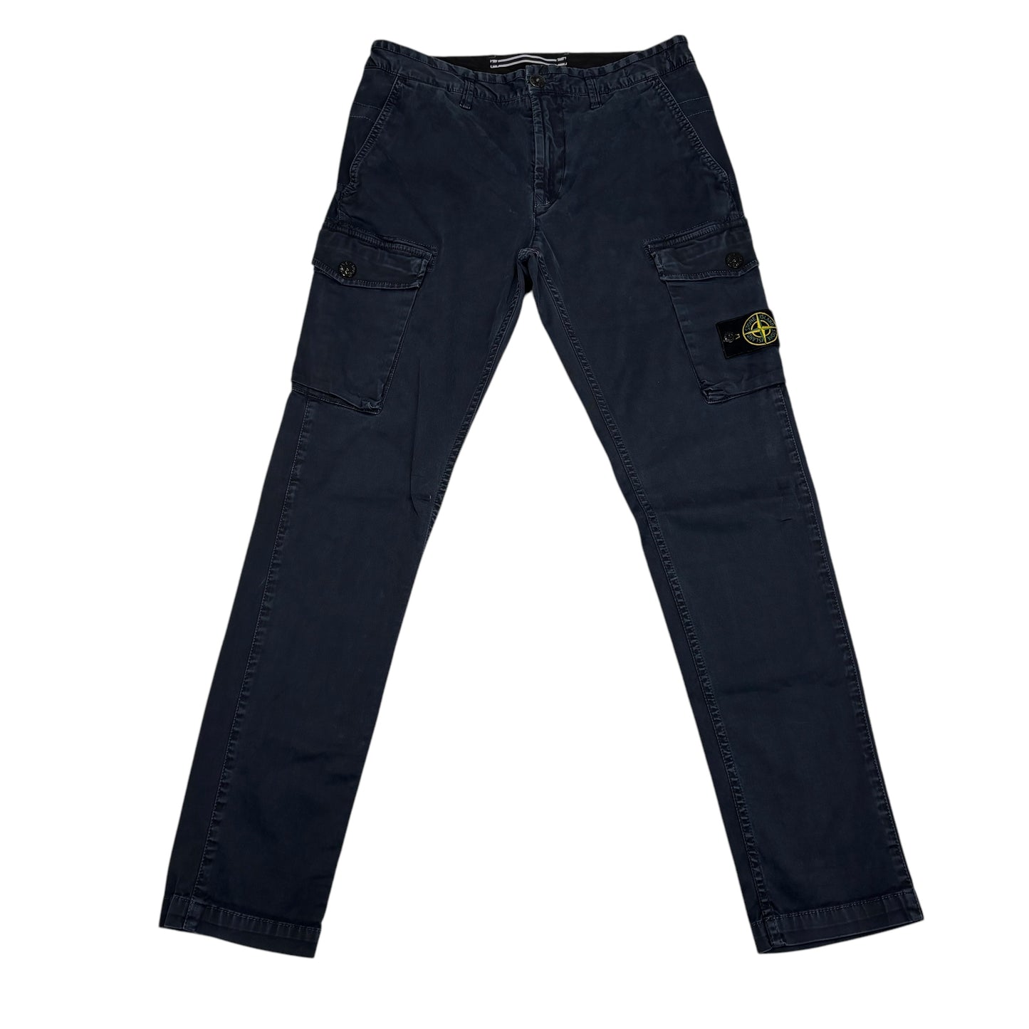Stone Island Navy Blue Brushed Cotton Compass-Patch Button Pocket Cargo Trousers