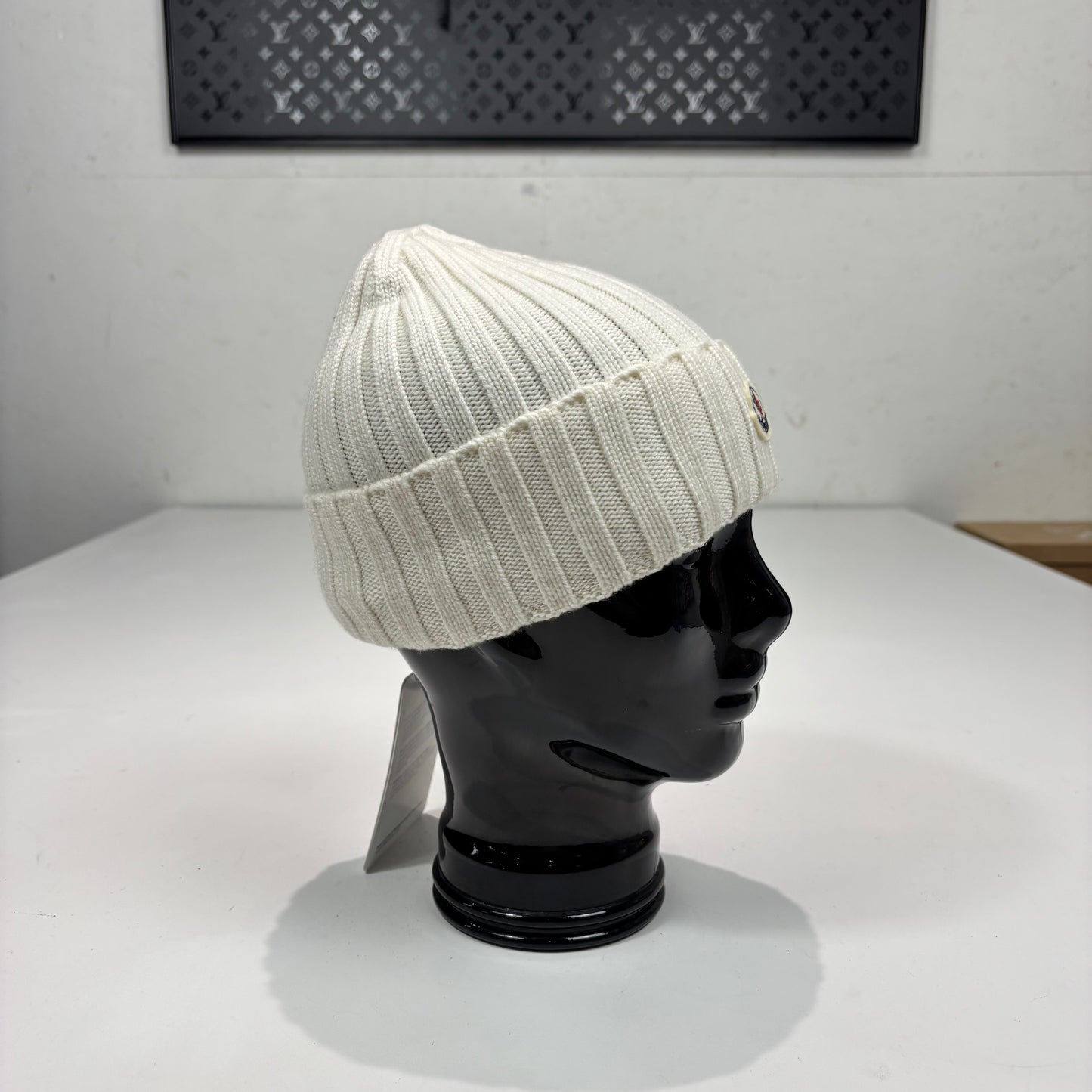Moncler White Cotton Berretto Tricot Classic Patch Beanie