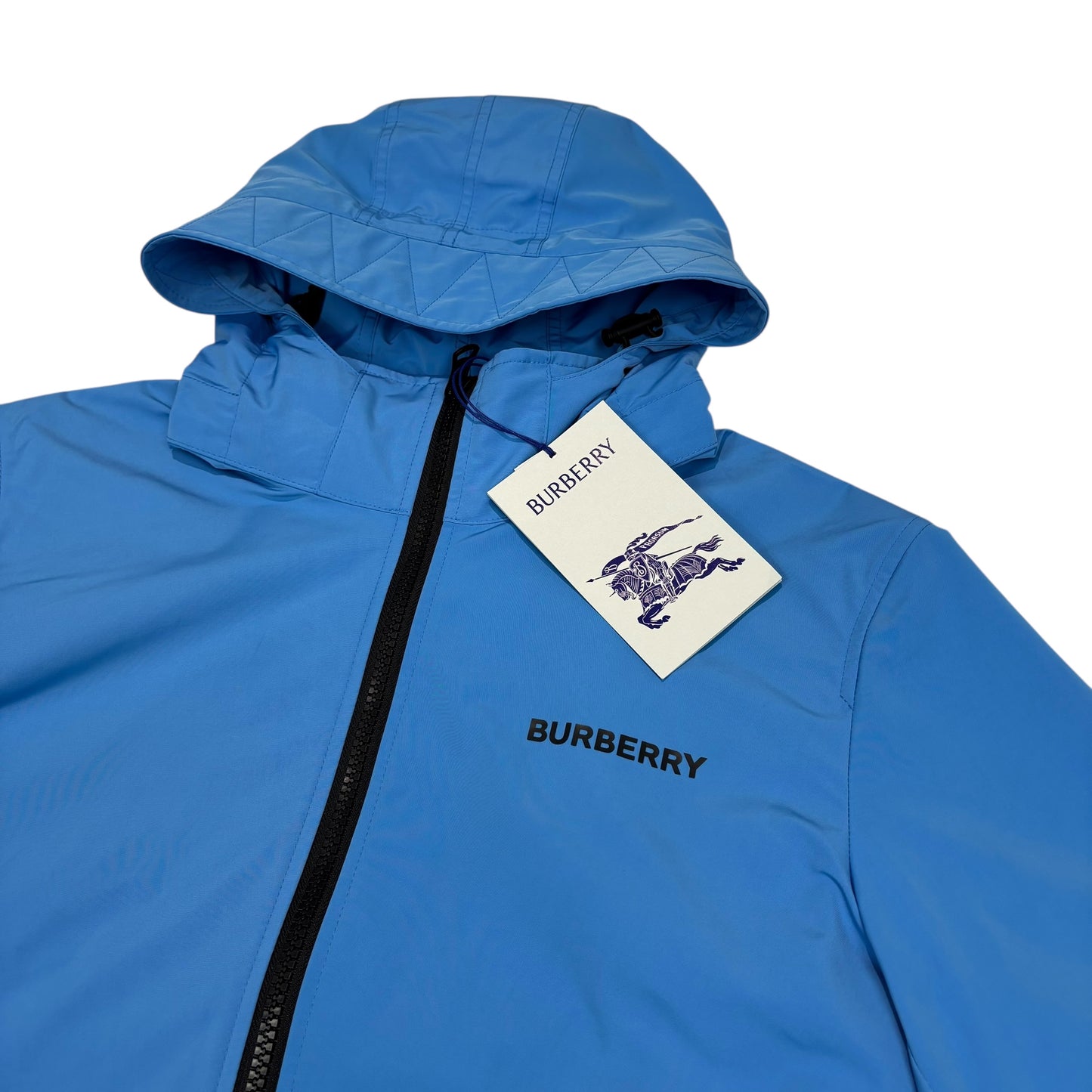 Burberry Blue with Red Printed Spell-Out Logo Jacket
