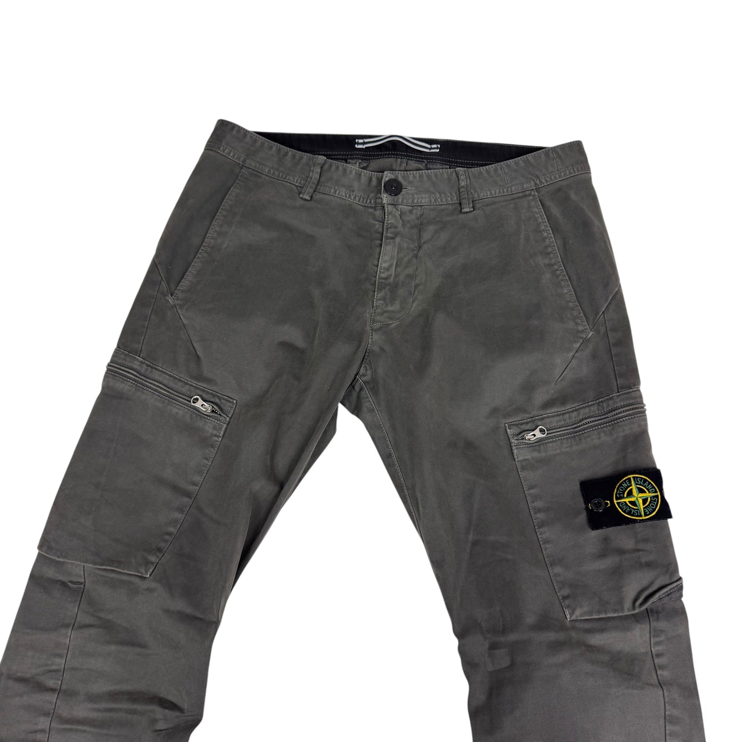 Stone Island Light Grey Zip Pocket Brushed Cotton Cargo Trousers