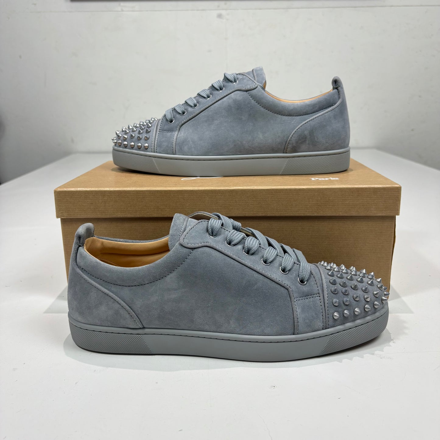 Christian Louboutin Grey Suede Spiked Trainers