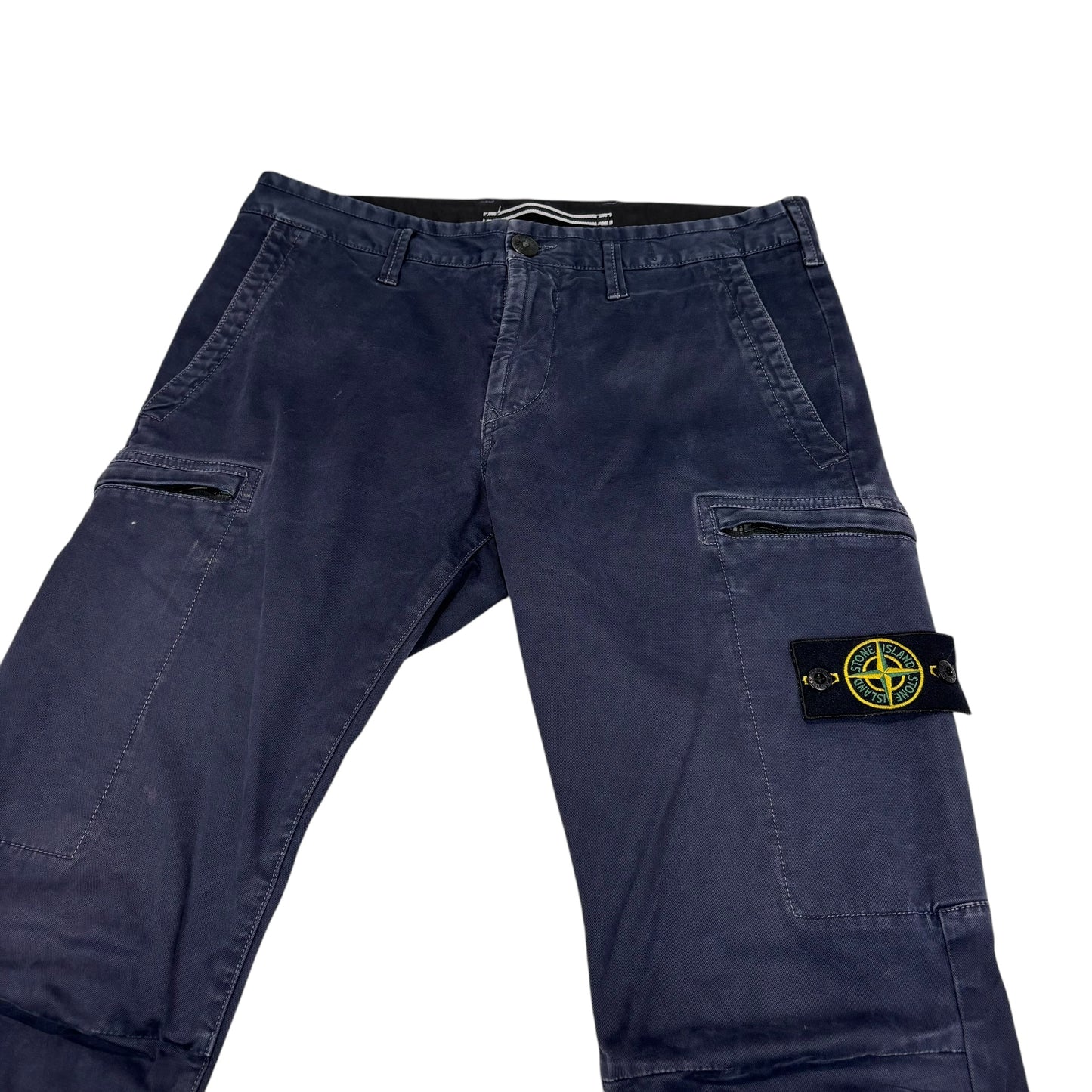 Stone Island Navy Blue Zip-Pockets Brushed Cotton Cargo Trousers