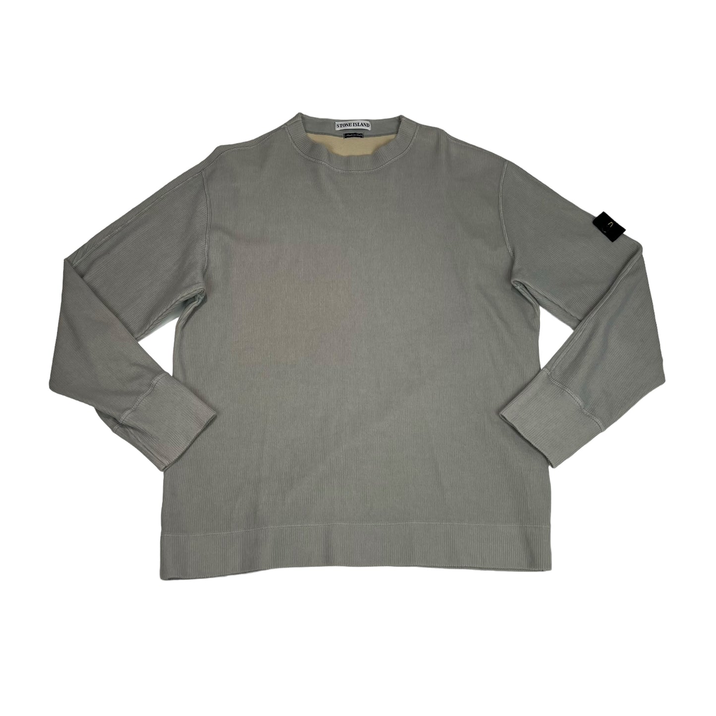 Stone Island Grey Rib Knit Cotton Compass-Patch Crew-Neck Jumper