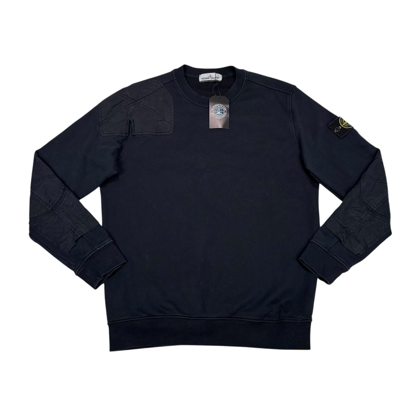 Stone Island Navy Blue Padded Compass-Patch Crewneck Jumper
