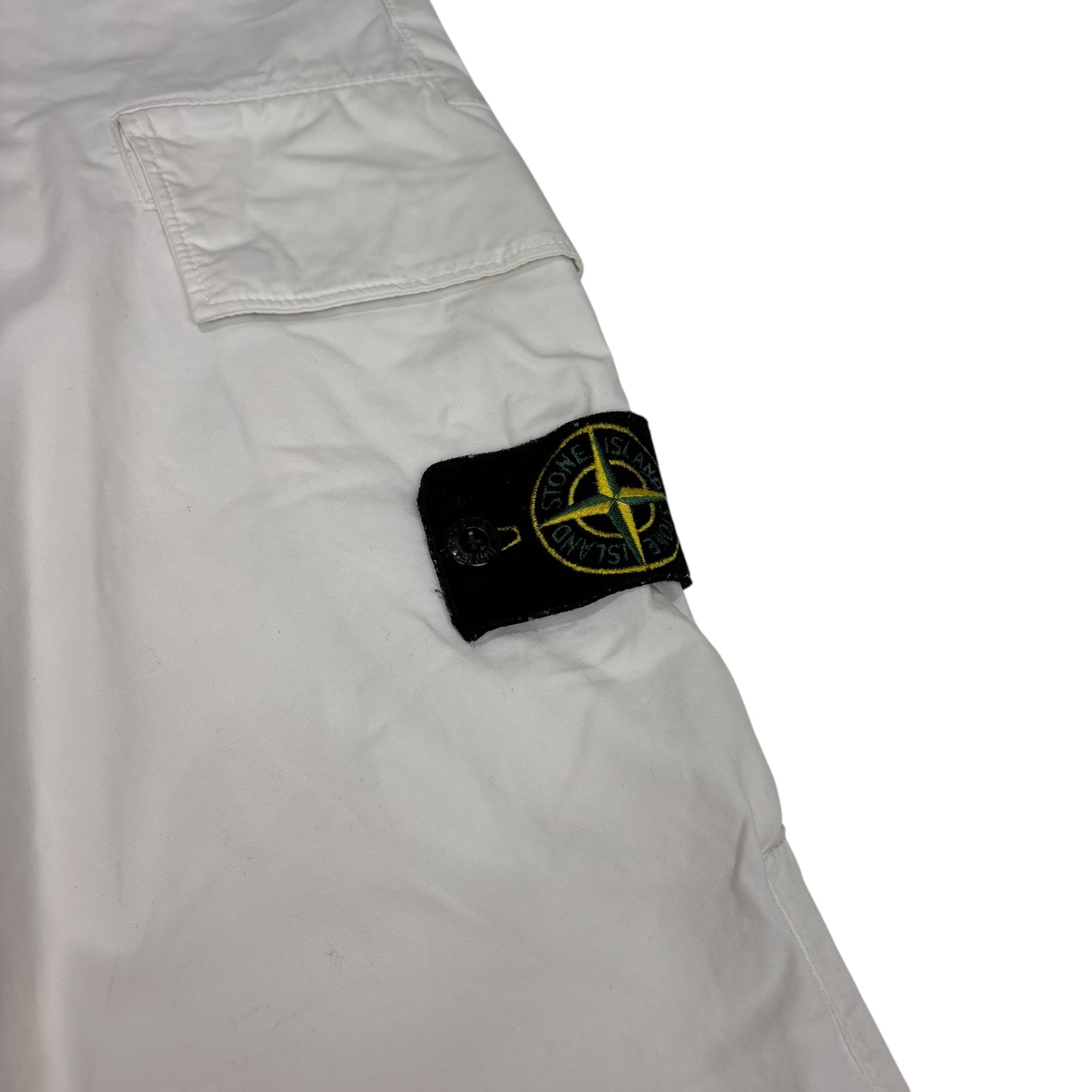 Stone Island White Compass-Patch Brushed Cotton Cargo Trousers