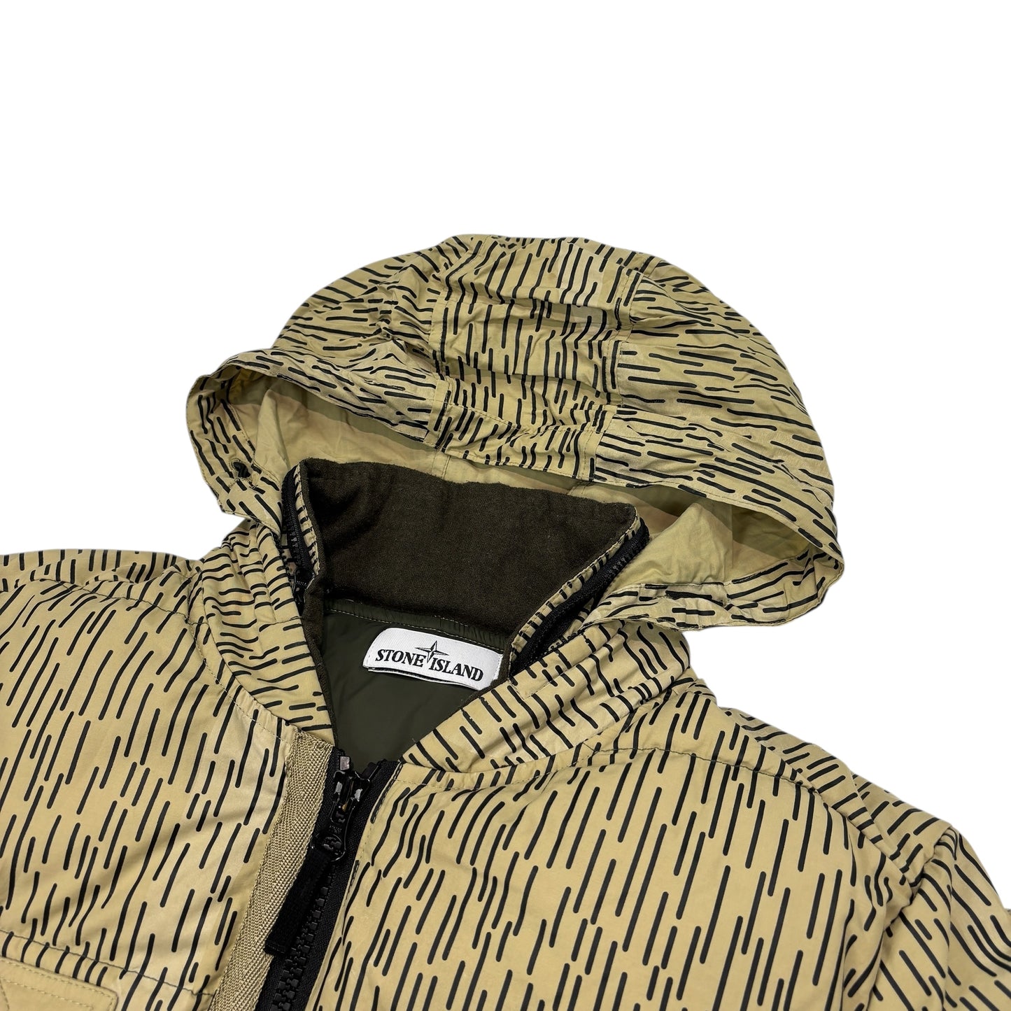 Stone Island Beige Rain Camo with Zip Away Hood Ripstop Gore Tex Down Jacket
