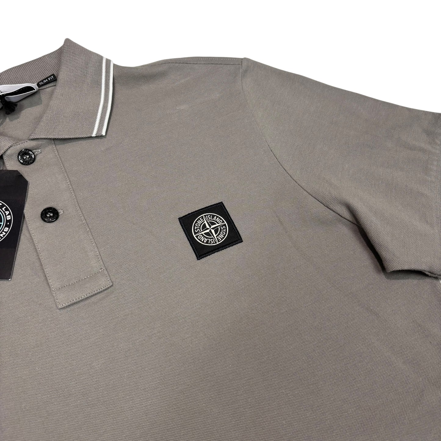 Stone Island Taupe Brown with White Stripes Patch Logo Polo Shirt