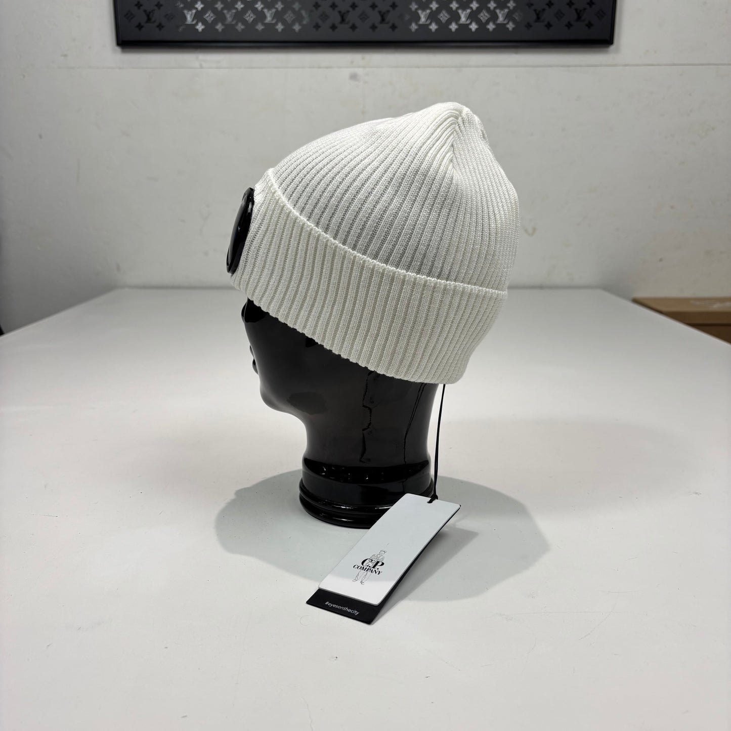 CP Company White Double Goggle lightweight Cotton Beanie