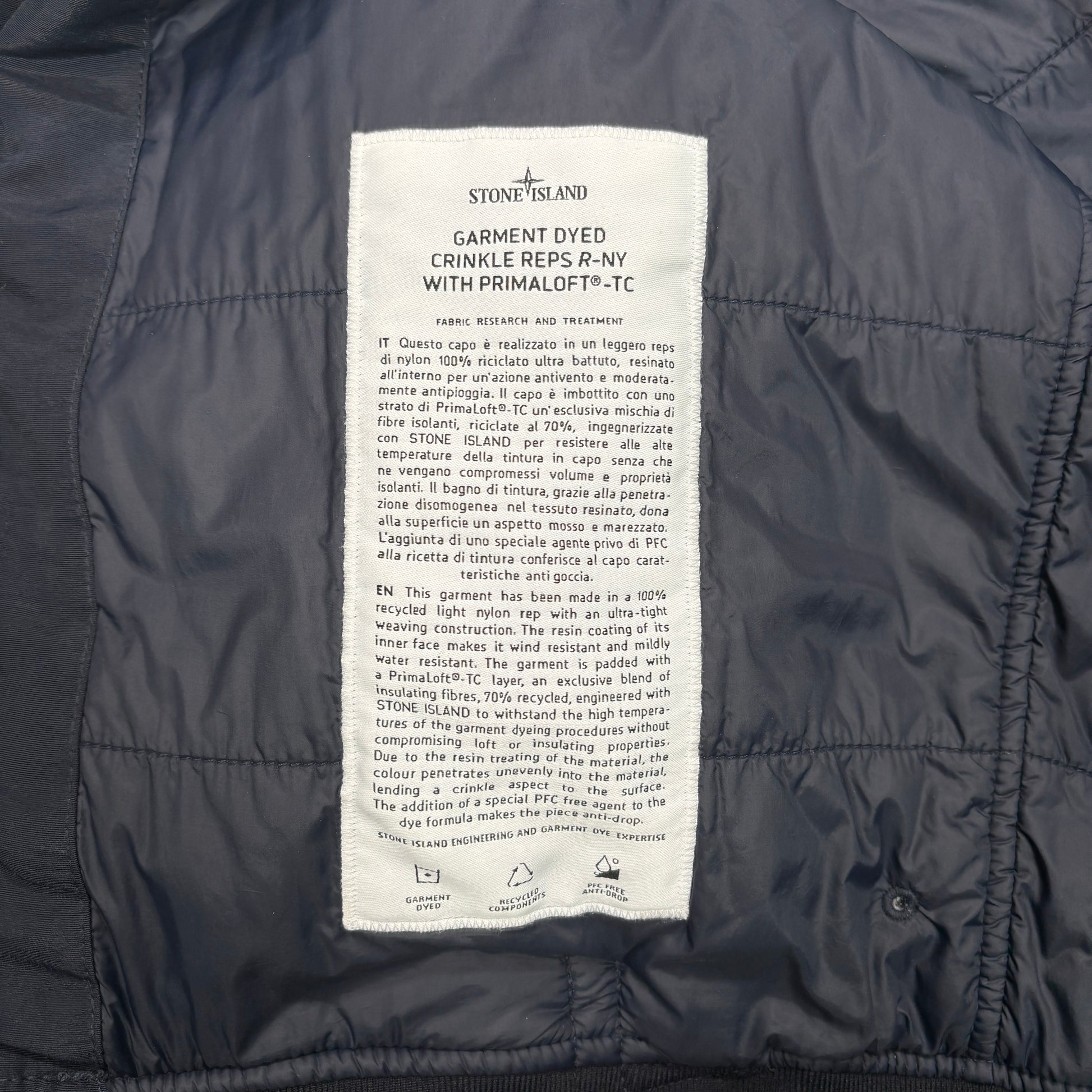 Stone Island Navy Garment Dyed Crinkle Reps R-NY with Primaloft-TC Puffer Jacket