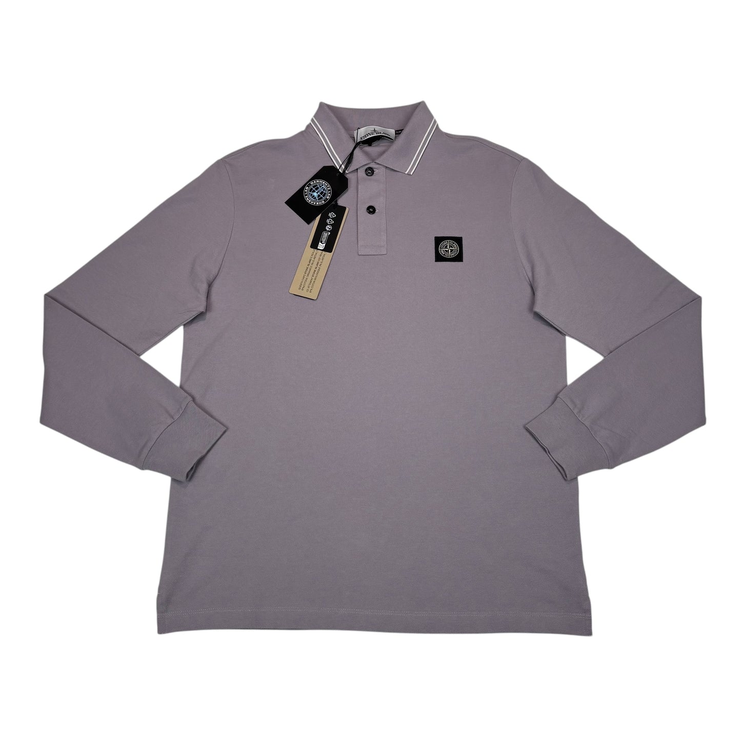 Stone Island Lilac Long Sleeve Patch Logo Polo Shirt