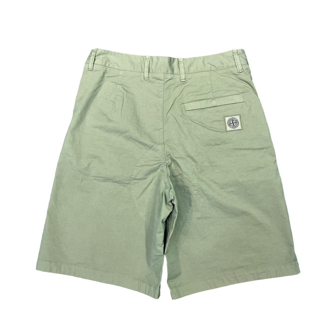 Stone Island Sage Green Wide Leg Cotton Bermuda Shorts