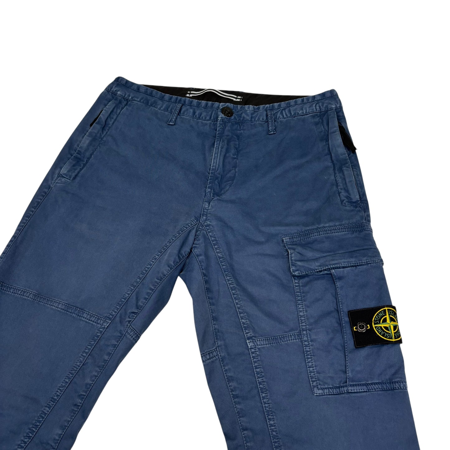 Stone Island Blue Zip-Pockets Brushed Cotton Compass-Patch Cargo Trousers