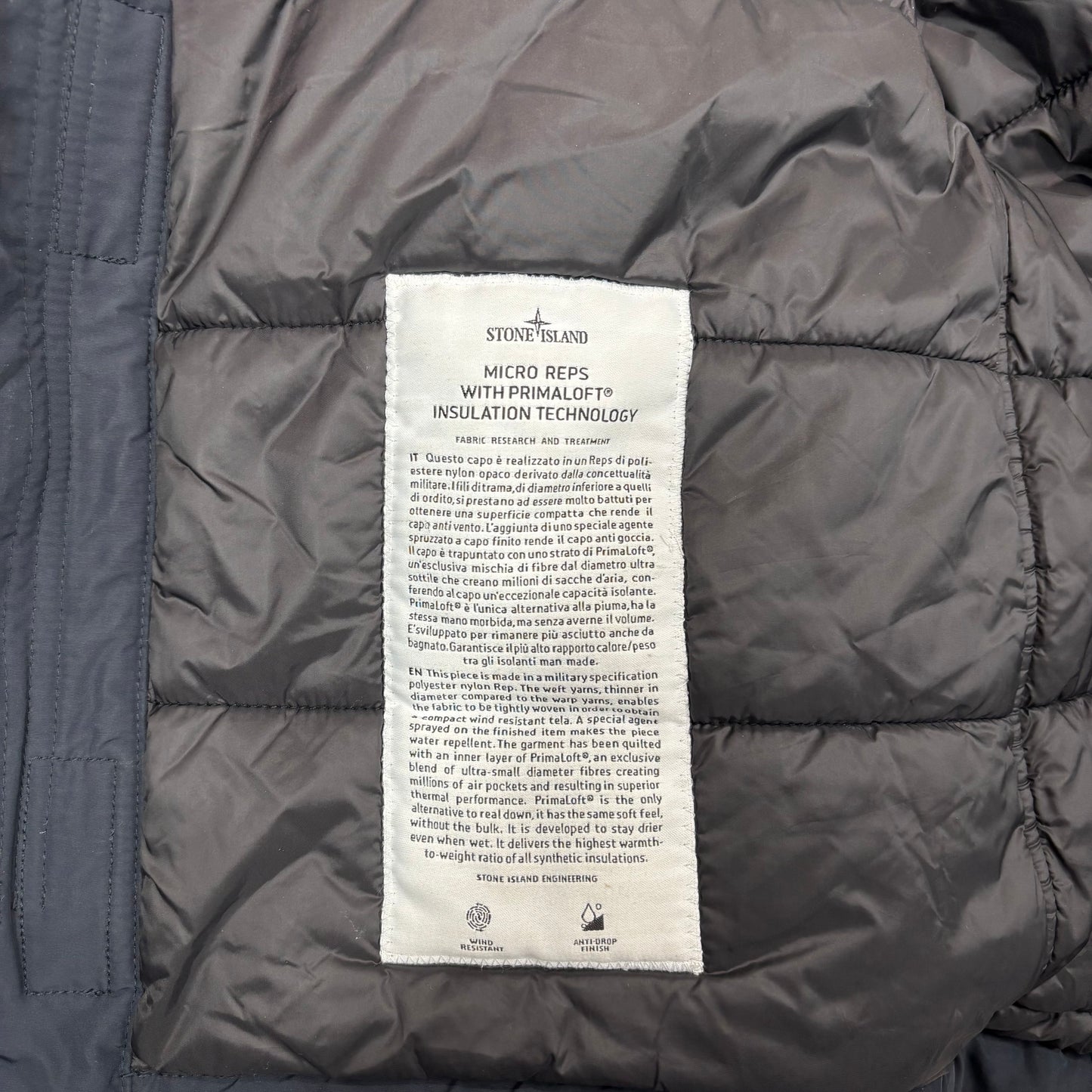 Stone Island Navy Blue Micro Reps with Primaloft Insulation Technology Coat