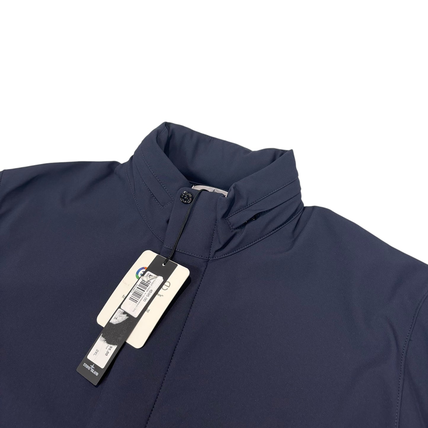 Stone Island Navy Blue Light Soft Shell e.dye Technology in Recycled Polyester with Hidden Hood Jacket