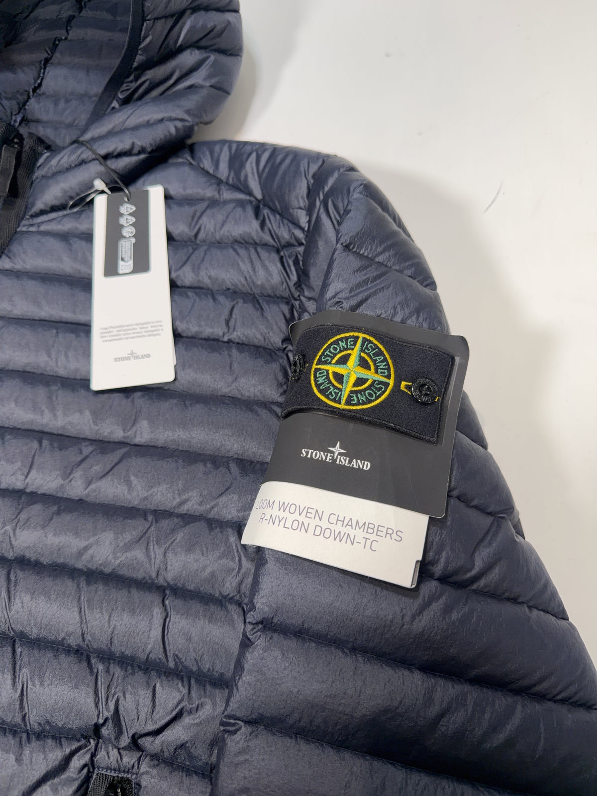 Stone Island Loom Woven Chambers Hooded Quilted Puffer Jacket – Navy
