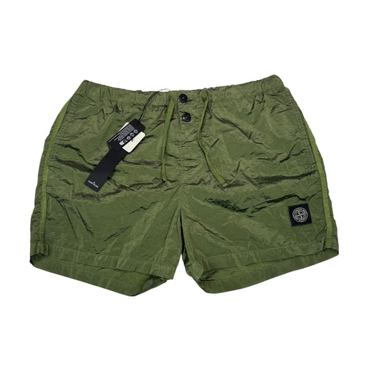 Stone Island Sage Green Nylon Metal Patch Logo Swim Shorts