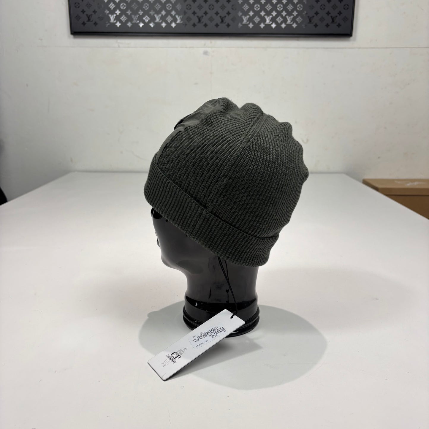 CP Company Leaf Green Cotton Single Goggle Beanie