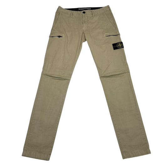 Stone Island Beige Zip-Pocket Brushed Cotton Cargo Trousers