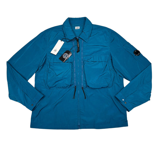 CP Company Blue Nylon Chrome-R Single Goggle Garment Dyeing Overshirt Jacket