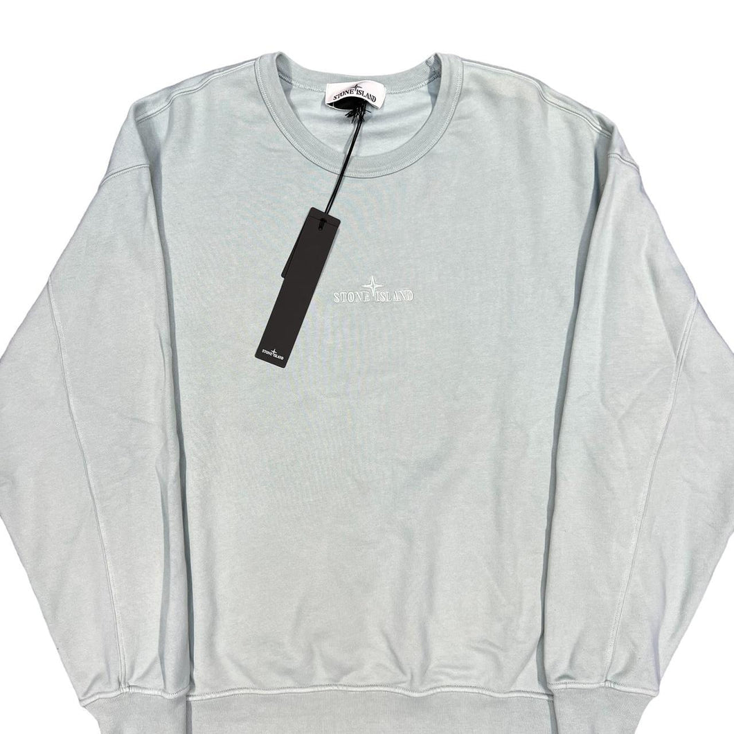 Stone Island Blue Front Spell Out Crew Neck Jumper