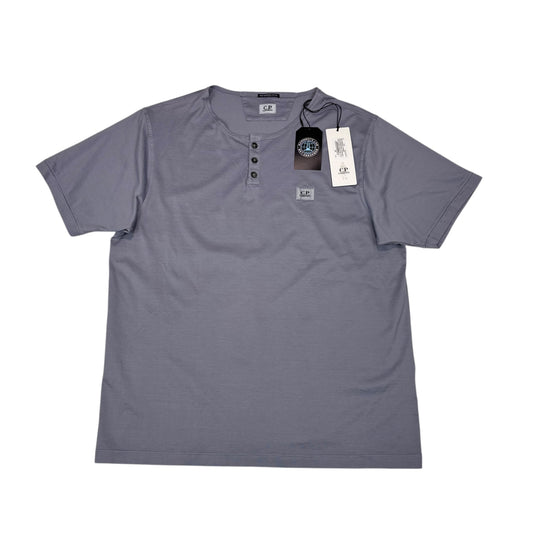 CP Company Blue Button Up Box Logo Short Sleeve T-shirt