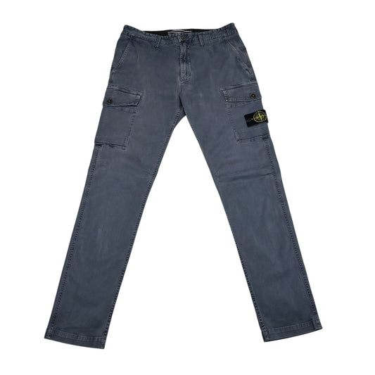 Stone Island Blue Brushed Cotton Button-Pocket Cargo Trousers