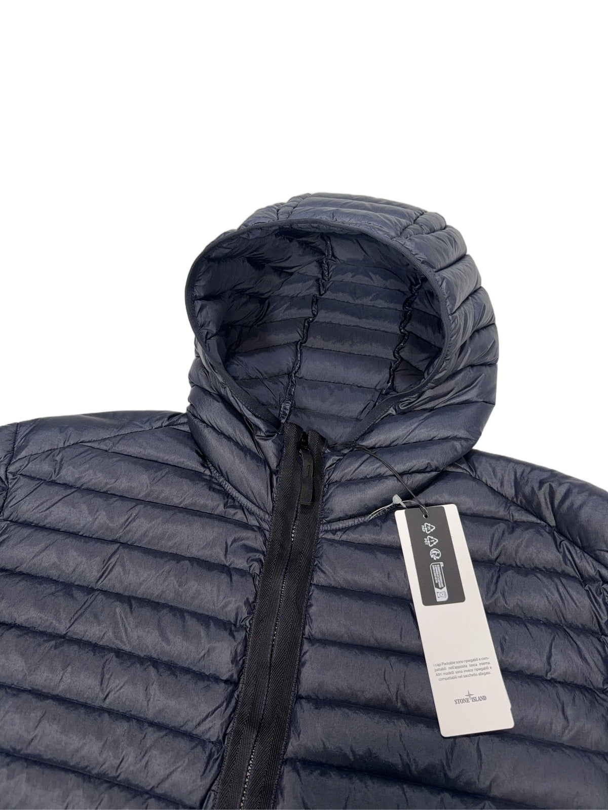 Stone Island Loom Woven Chambers Hooded Quilted Puffer Jacket – Navy