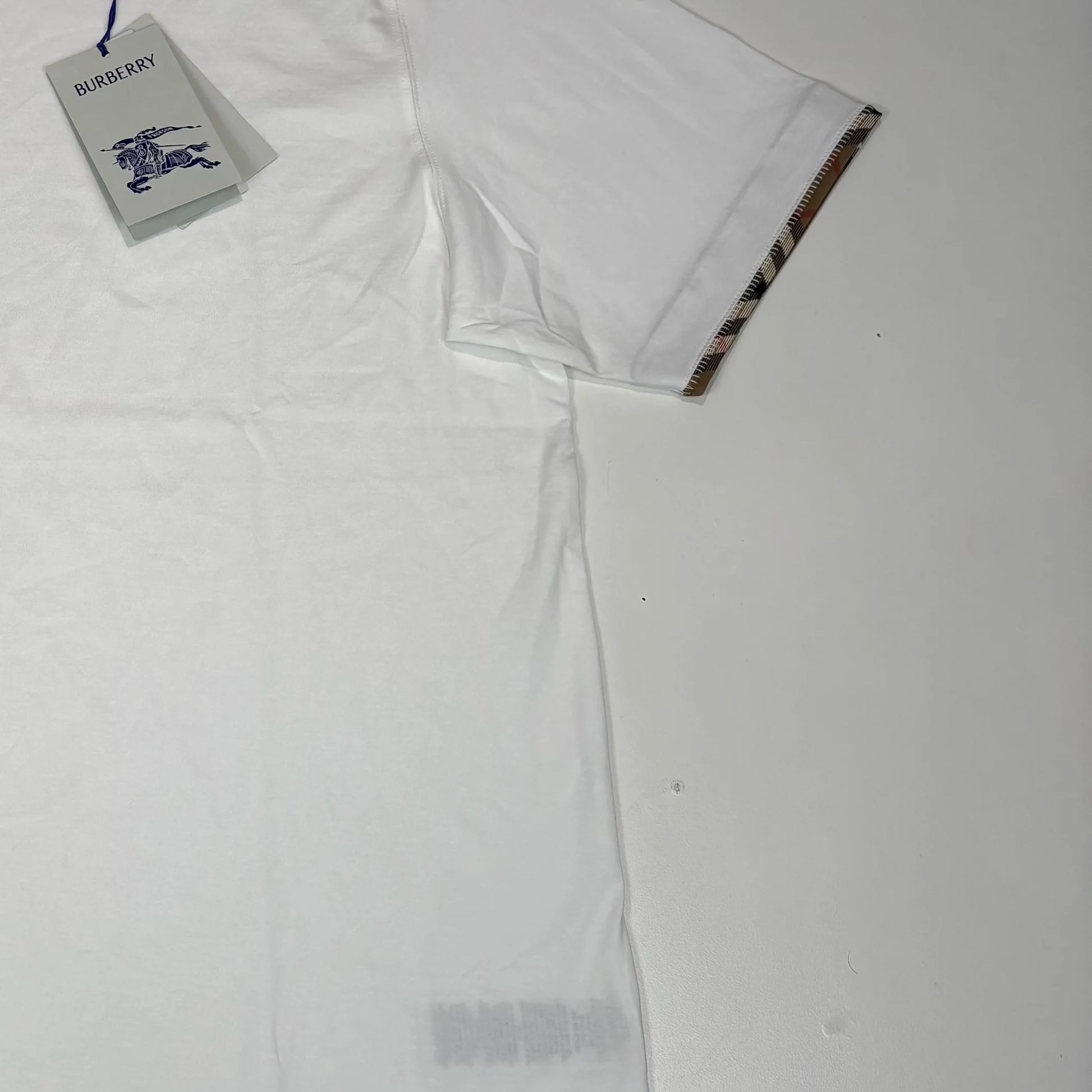 Burbery White Arm Check Design Short Sleeve T-Shirt