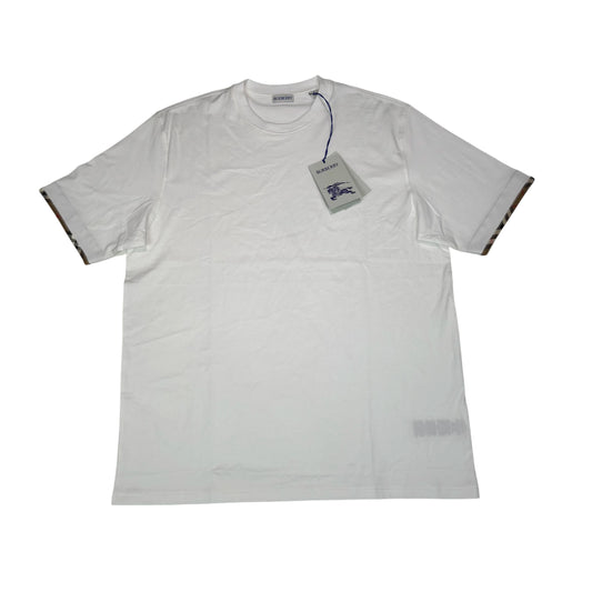 Burbery White Arm Check Design Short Sleeve T-Shirt