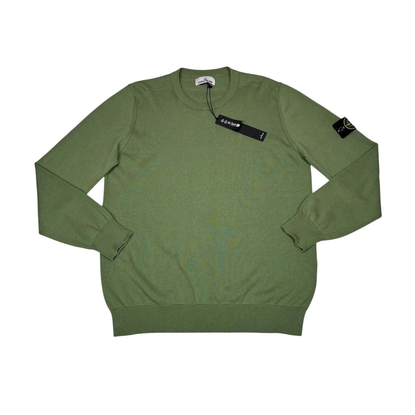 Stone Island Green Lightweight Ribbed Compass Patch Jumper