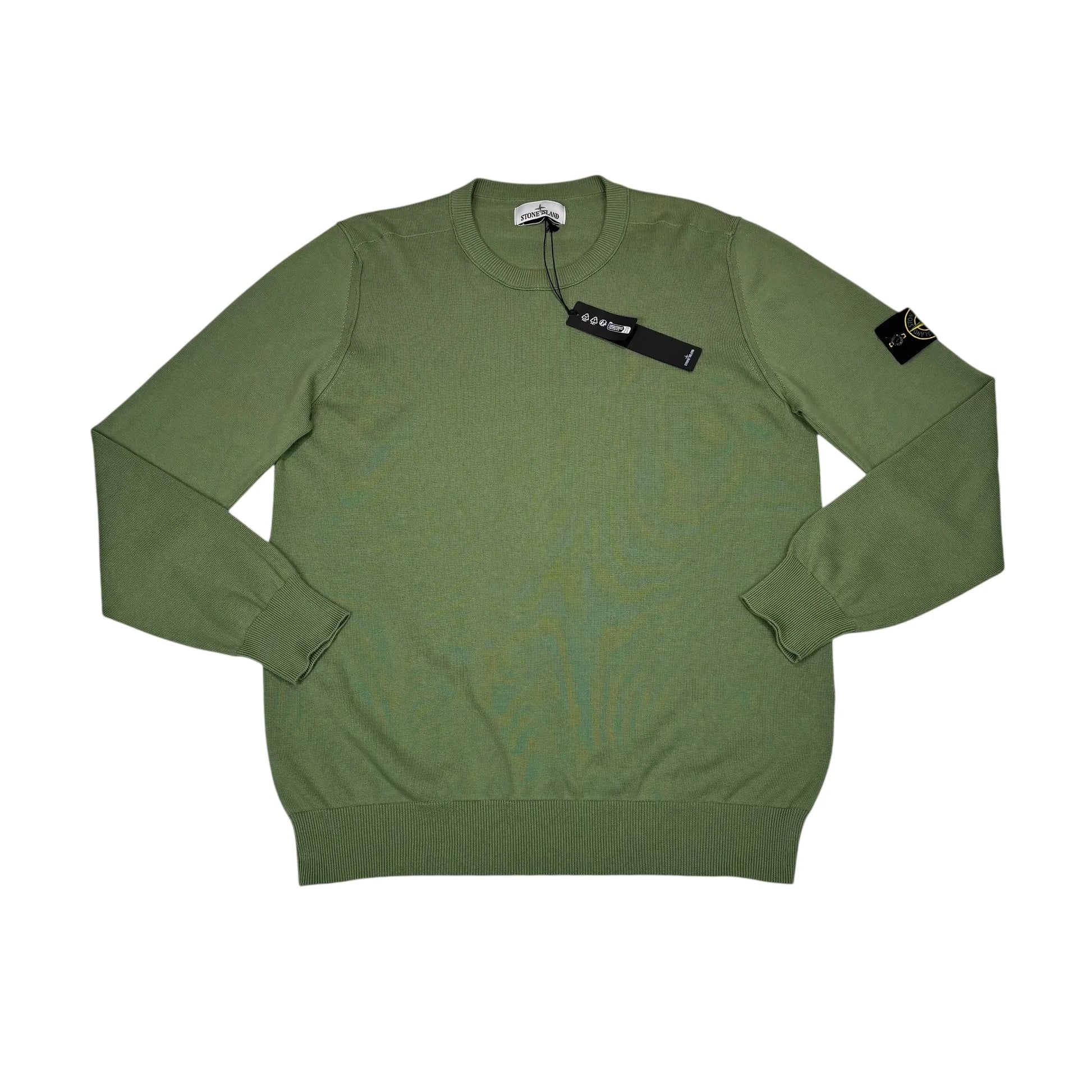Stone Island Green Lightweight Ribbed Compass Patch Jumper