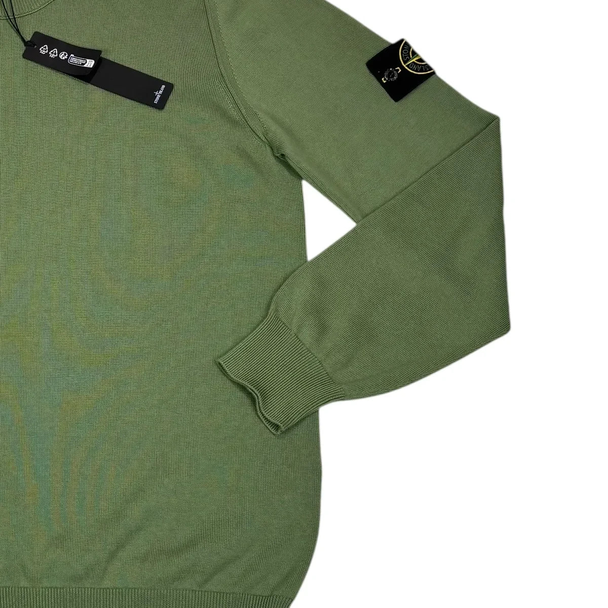 Stone Island Green Lightweight Ribbed Compass Patch Jumper