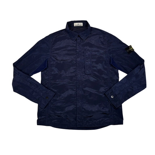 Stone Island Navy Blue Nylon Metal Collared Overshirt Jacket