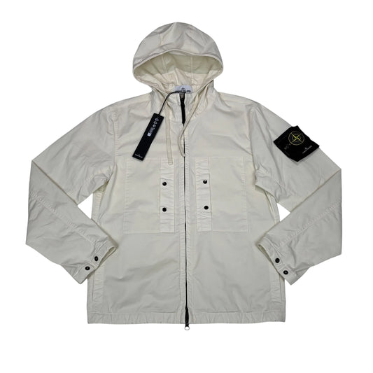 Stone Island White Supima Cotton Twill Stretch-TC Compass Patch Jacket